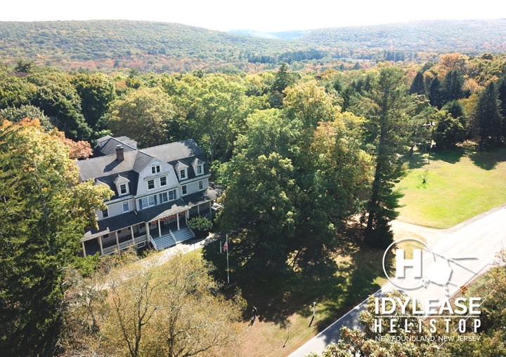 Aerial view of Idylease and the helistop landing field in Newfoundland, New Jersey